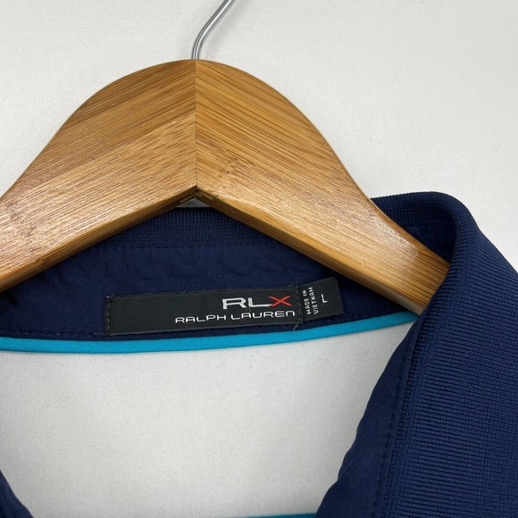 RLX Ralph Lauren Polo Shirt Men's L Blue Striped‎ TPC Golf Tournament Logo - Picture 4 of 10